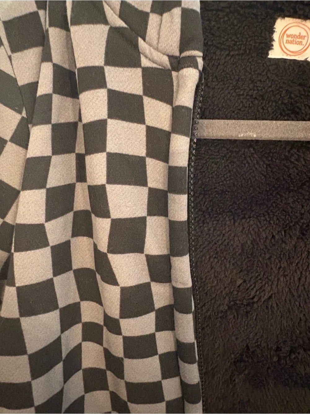 Black and Gray Checkerboard Zip Hoodie, aligned with fleece NWT BOYS L